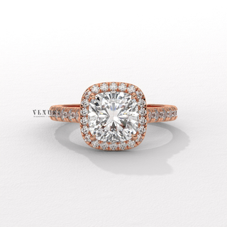 Elegant Halo Pave Cushion Cut Moissanite Engagement Ring angled view