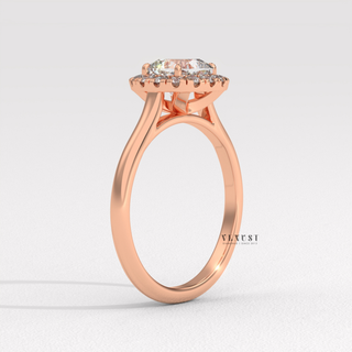 Halo Solitaire Cushion Cut Moissanite Engagement Ring three quarter view