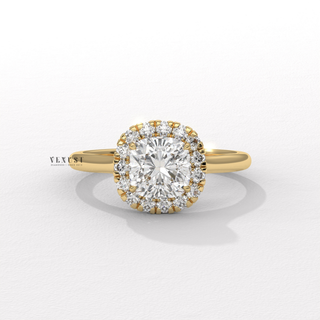 Halo Solitaire Cushion Cut Moissanite Engagement Ring front view