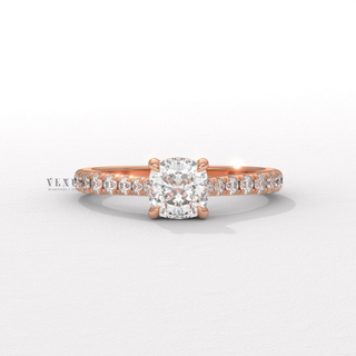 Cushion cut moissanite engagement ring side profile  Cushion Half Pave detail view 3