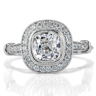 Old mine cushion halo moissanite engagement ring front view