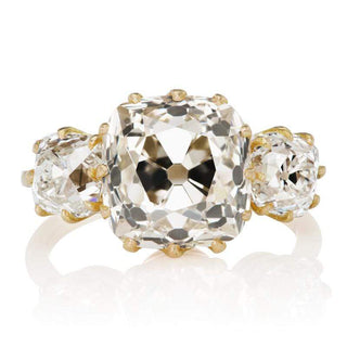 three stone moissanite ring cushion old mine bold view