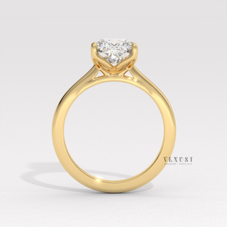 Moissanite cushion cut ring with clean setting