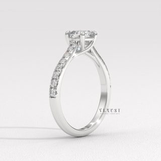 Rose gold cushion cut moissanite ring on hand