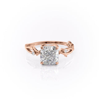 2.54CT Cushion Cut Twig Style Pave Moissanite Engagement Ring