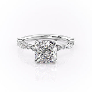 2.15 CT Cushion Brilliant Pave Moissanite Engagement Ring full view