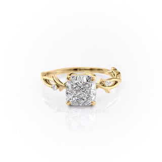 2.54CT Cushion Cut Twig Style Pave Moissanite Engagement Ring