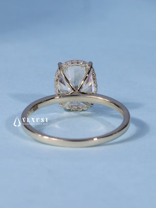 Shimmering 1.50ct cushion hidden halo moissanite ring top view