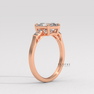 Three stone moissanite engagement ring detail