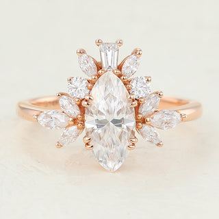 0.90 CT Marquise Cut Cluster Moissanite Engagement Ring front view