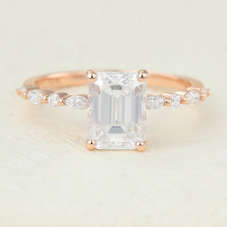 1.60 CT Emerald Cut Pave Halo Moissanite Engagement Ring front view