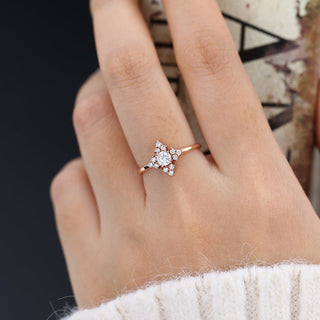 0.22 CT Round Brilliant Cluster Moissanite Engagement Ring side view
