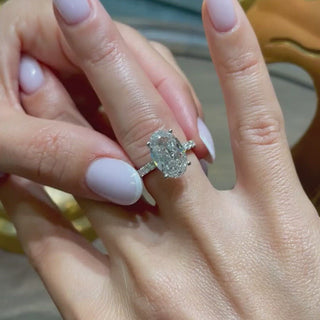 2.08ct Elongated Oval Cut Hidden Halo Pave Diamond Moissanite Engagement Ring