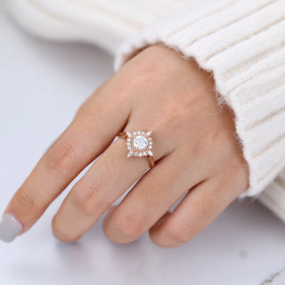 0.68 CT Round Brilliant Cluster Moissanite Engagement Ring angle view
