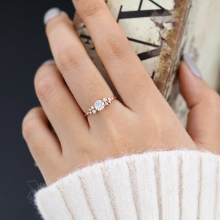 0.41 CT Round Cut Cluster Halo Moissanite Engagement Ring side view