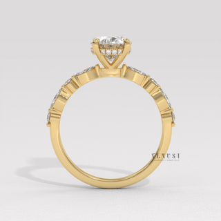 Oval hidden halo engagement ring with side accents