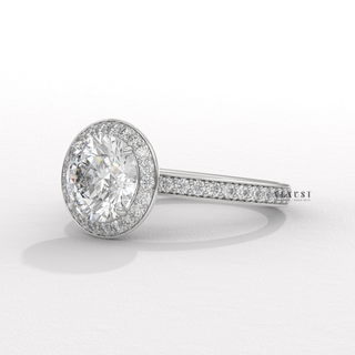 Brilliant Halo Pave Round Cut Moissanite Engagement Ring overhead view