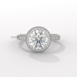 Brilliant Halo Pave Round Cut Moissanite Engagement Ring profile view