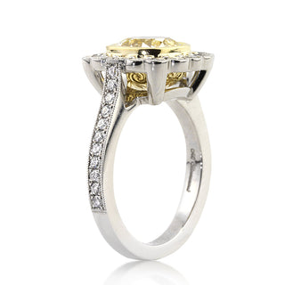 Old mine cushion halo pave moissanite bridal ring stone detail view