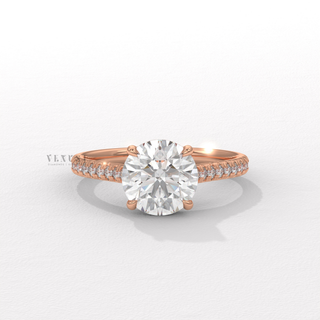 Round moissanite engagement ring side profile  Round Pave Cathedral detail view 3