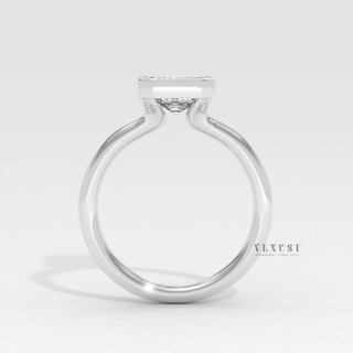 Elegant emerald bezel solitaire moissanite ring design