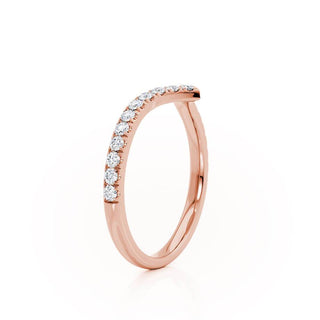 Shimmering 0.21ct round moissanite wedding band shown on a finger