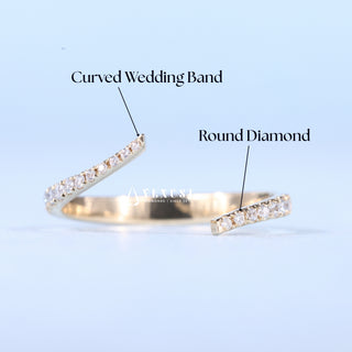 Round Cut Moissanite Diamond Curved Unique Wedding Ring Bands