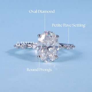 Brilliant 1.50ct oval pave moissanite ring top view