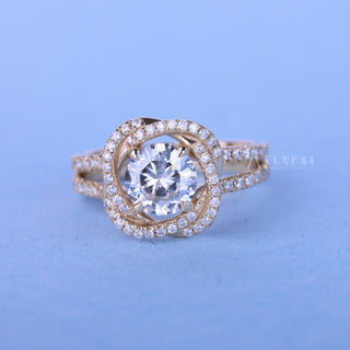 Lustrous 1.0ct round halo moissanite ring front view