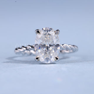 1.50CT Oval Cut Moissanite Diamond Hidden Halo Braided Engagement Ring
