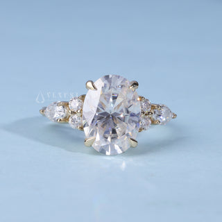 Dazzling 2.0ct oval cluster moissanite ring front view