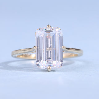 3.0CT Emerald Cut Moissanite Diamond Hidden Halo Cathedral Engagement Ring
