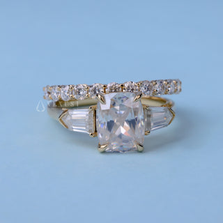 2.0ct Elongated Cushion Moissanite Diamond Three Engagement Rings With Wedding Band