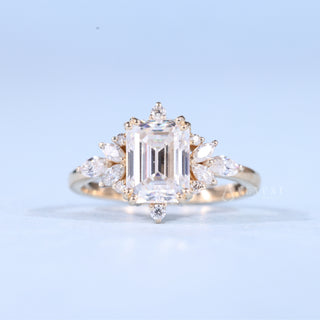 2.0CT Emerald Cut Moissanite Diamond Cluster Engagement Ring