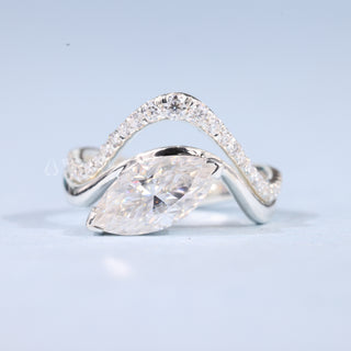 1.0CT-2.0CT Marquise Moissanite Diamond Unique East West Engagement Rings With Wedding Band