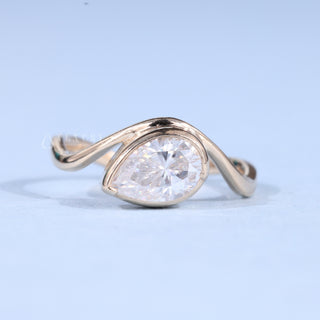 1.0CT Bezel Set Pear Cut Moissanite Diamond Unique Engagement Ring