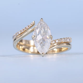 Shimmering 1.0ct marquise moissanite wedding band front view