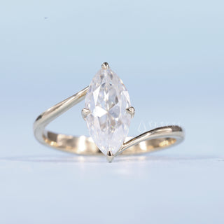 Lustrous 1.0ct marquise moissanite ring front view