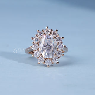 Classic 2.0ct oval halo moissanite ring front view