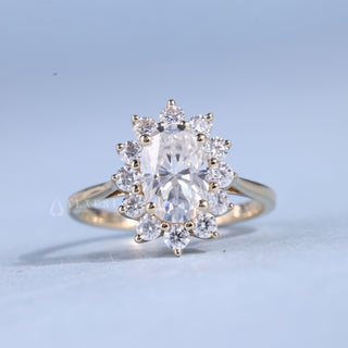 2.0CT Oval Cut Moissanite Diamond Halo Cathedral Engagement Rings