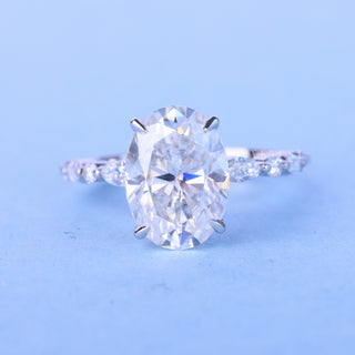 Sparkling 2.0ct oval hidden halo moissanite ring front view