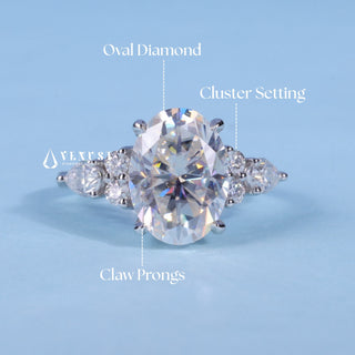 Graceful 2.0ct oval cluster moissanite ring shown on a finger