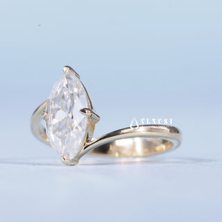 Lustrous 1.0ct marquise moissanite ring side profile view