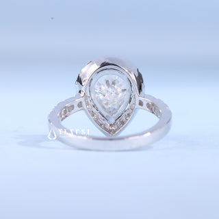 1.0CT Pear Cut Moissanite Diamond Halo Pave Engagement Ring