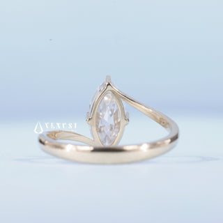 Lustrous 1.0ct marquise moissanite ring close up of the setting