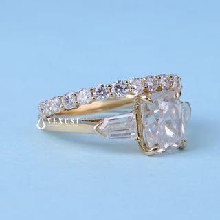 2.0ct Elongated Cushion Moissanite Diamond Three Engagement Rings With Wedding Band
