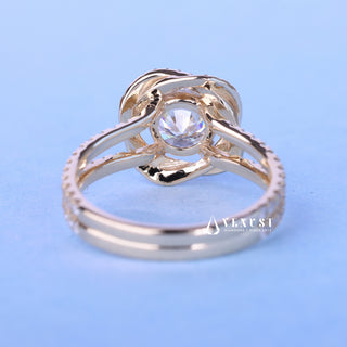 Lustrous 1.0ct round halo moissanite ring top view