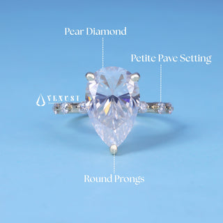 2.0CT Pear Cut Moissanite Diamond Hidden Halo Pave Engagement Ring