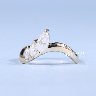 Marquise Cut Moissanite Diamond Unique Curved Wedding Bands For Women