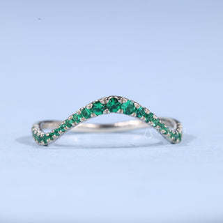Round Moissanite Diamond Unique Curved Wedding Band